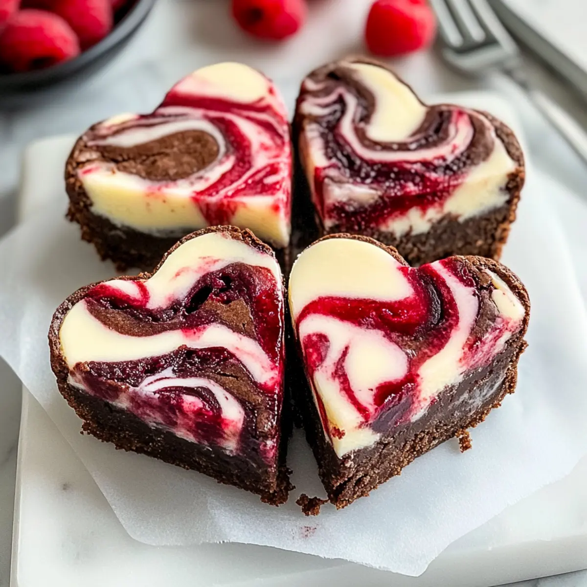 Heart Shaped Brownies with Raspberry Swirl & Cheesecake