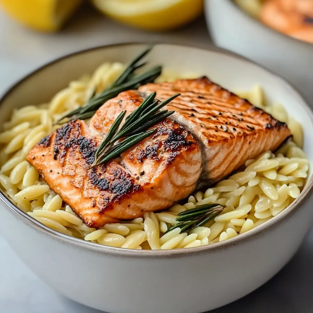 Delicious Seared Salmon Orzo Pasta Bowl in 25 Minutes