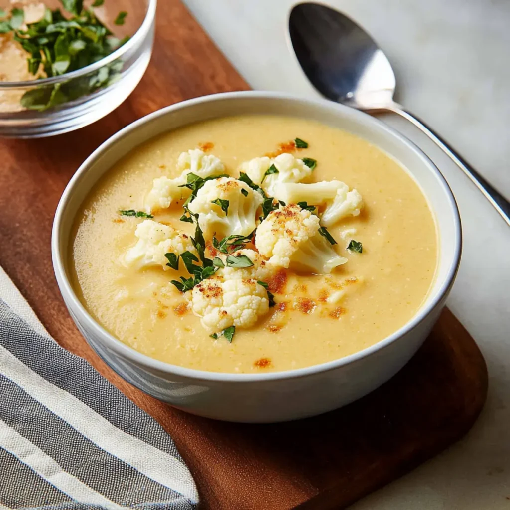Roasted Garlic Cheddar Cauliflower Soup