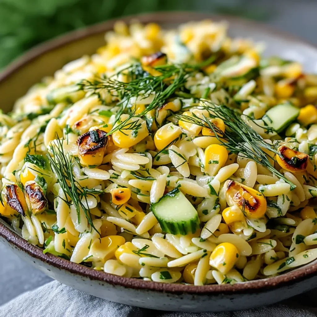 Grilled Corn Orzo Salad with Scallion Dill Dressing